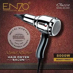 Enzo Professional AC Motor Strong Wind Blow Fast Drying Hair Dryer - Silver With Luxury Enzo Bag